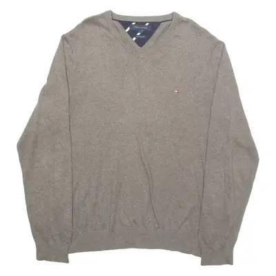 TOMMY HILFIGER Mens Jumper Green V-Neck Tight Knit S