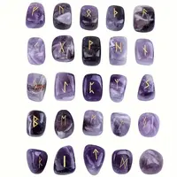 Natural Amethyst Furtak Viking Rune Stone Set, Engraved Nordic Witchcraft Healing Crystal Aura Gemstone Irregular Shape, 25 P...