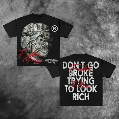 Vintage Graphic Don't Go Broke Trying To Look Rich Cotton Short Sleeve T-Shirt for Men - Top Tees Menswear Streetwear Tropica...