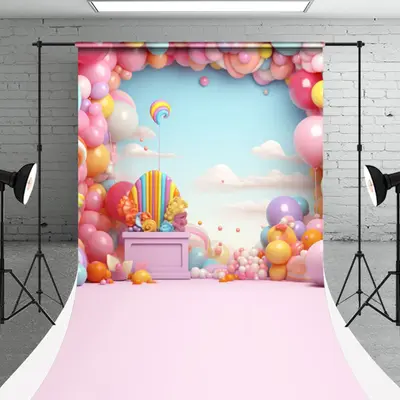 Colorful Balloon Cloud Sweep Backdrop For Cake Smash - Aperturee