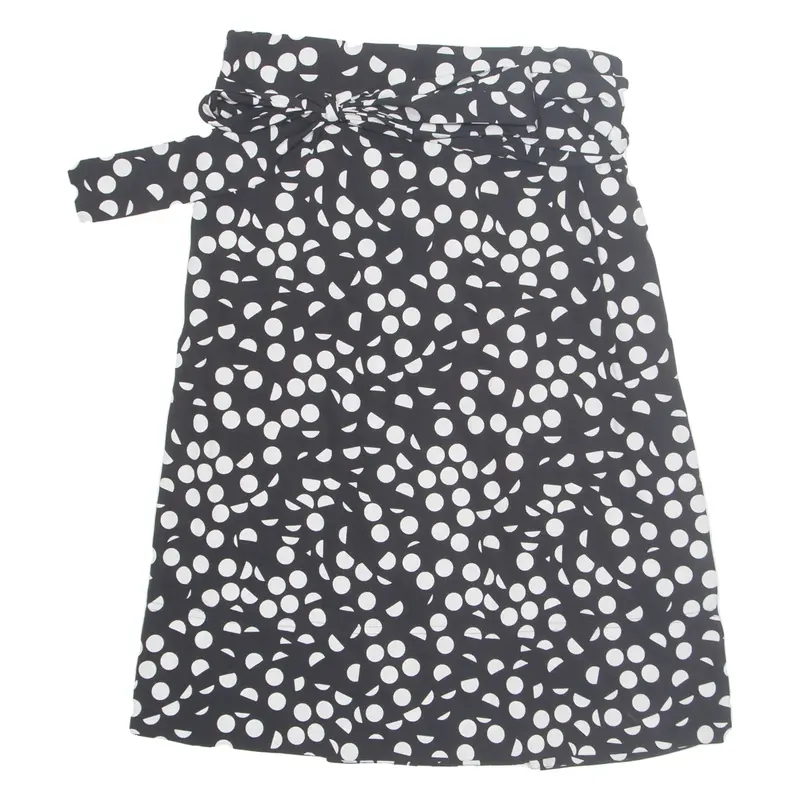 PARIS Belted Womens A-Line Skirt Black Midi Polka Dot M