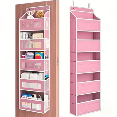 Door Hanging Storage Rack - 5+5 Pockets for Everyday Storage with 5 Large Clear & Mesh Side Pockets for Bedrooms Bathrooms & ...