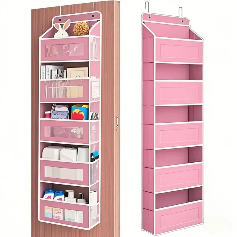 Door Hanging Storage Rack - 5+5 Pockets for Everyday Storage with 5 Large Clear & Mesh Side Pockets for Bedrooms Bathrooms & ...