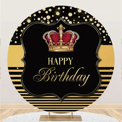 Aperturee Black And Gold Crown Circle Happy Birthday Backdrop | Happy Birthday Round Backdrop | Circle Birthday Backdrop | Ci...