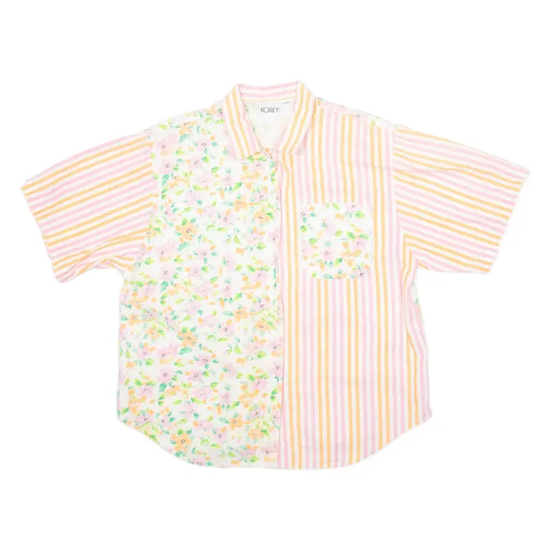 KORET Womens Printed Shirt Orange Collared Striped M