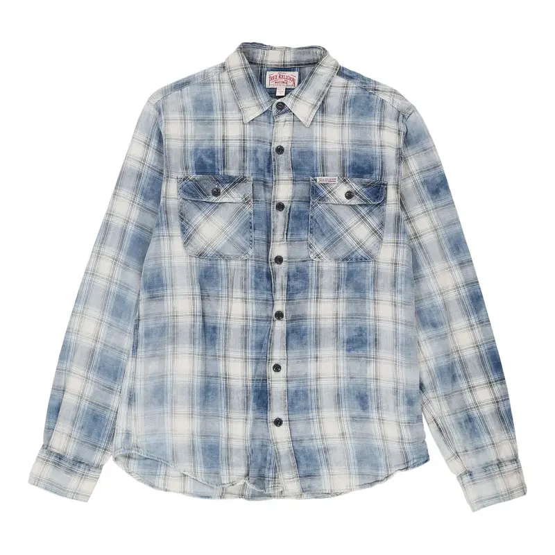 True Religion Checked Flannel Shirt - Large Blue Cotton