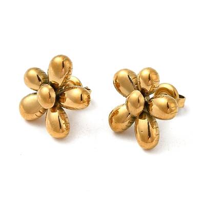 304 Stainless Steel Flower Stud Earrings for Women