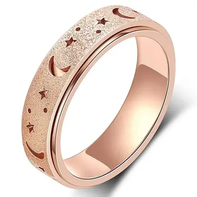 Anxiety/ Fidget Ring Made Of Stainless Steel Rotatable Design Trendy Moon And Star Design Multi Colors To Choose Match Daily ...
