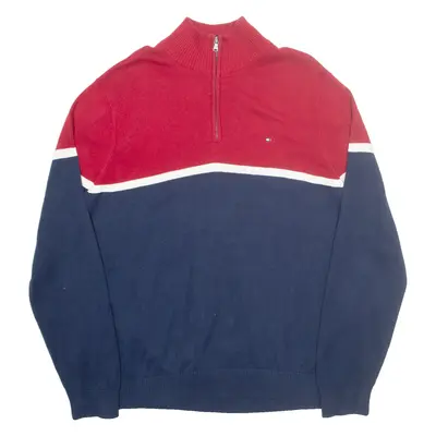 TOMMY HILFIGER Mens Jumper Blue 1/4 Zip Tight Knit XL