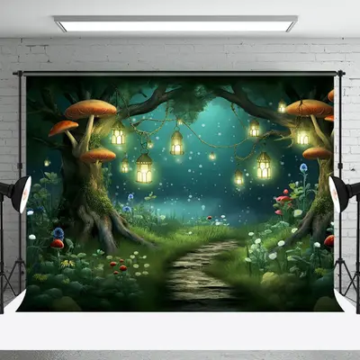 Floral Mushroom Light Path Forest Backdrop For Photo - Aperturee