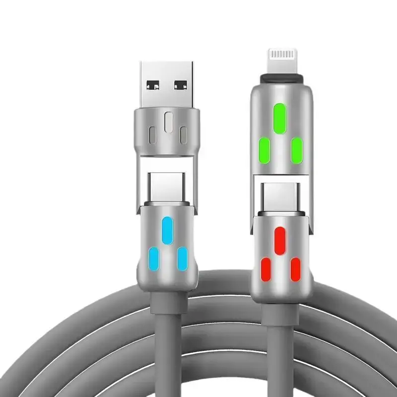 240W 4-in-1 USB C Cable, Multi Charger Cable with Breathing Light, PD 5A Multi Fast Charging & Data Sync Silicone Cable for i...