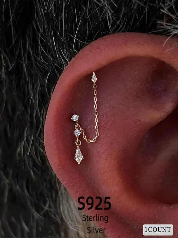 925 Sterling Silver Fashion Earrings, Rhinestone Decor Earrings for Women & Girls, Trendy All-match & Exquisite Jewelry for B...