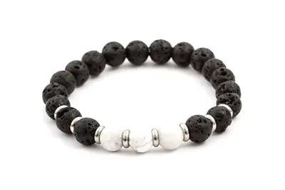 Agato MINK52 Lava Stone and Howlite Bead Bracelet - Length: 19cm