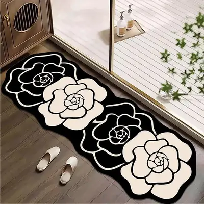 Camellia Flower Pattern Floor Mat, 1 Count Non-slip Soft Floor Carpet, Decorative Flower Pattern Rugs for Home Living Room Be...