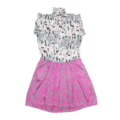 VAUDEVILLE & BURLESQUE Ruffle Skater Dress Cream Crazy Pattern Short Sleeve Knee Length Womens UK 6