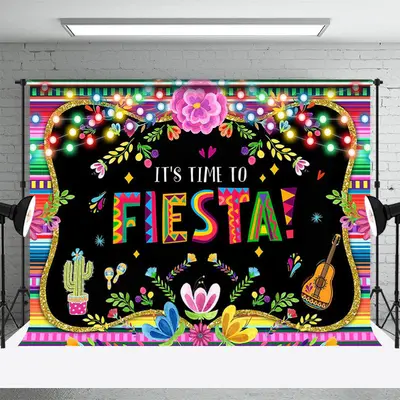 Time to Fiesta Mexican Theme Floral Party Backdrop - Aperturee