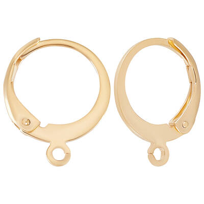 Beebeecraft 1 Box 50Pcs Leverback Earring Hooks 24K Gold Plated Round French Earring Hooks Earwire Findings 14.5x12mm for DIY...