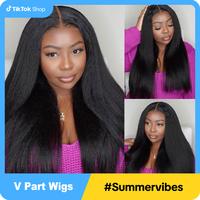 Vshow Kinky Straight Drawstring V Part Wigs For Women No Leave Out Install V Part Wig 180% Density Flat Edge Machine Made Hal...