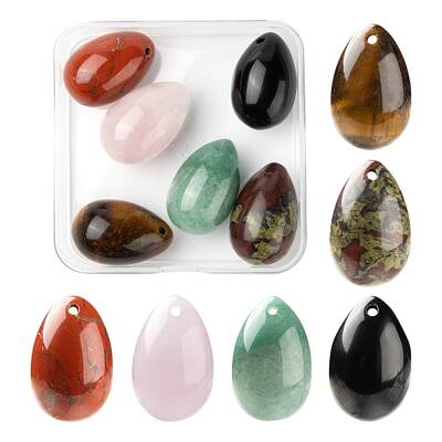 6Pcs 6 Style Natural Mixed Gemstone Pendants