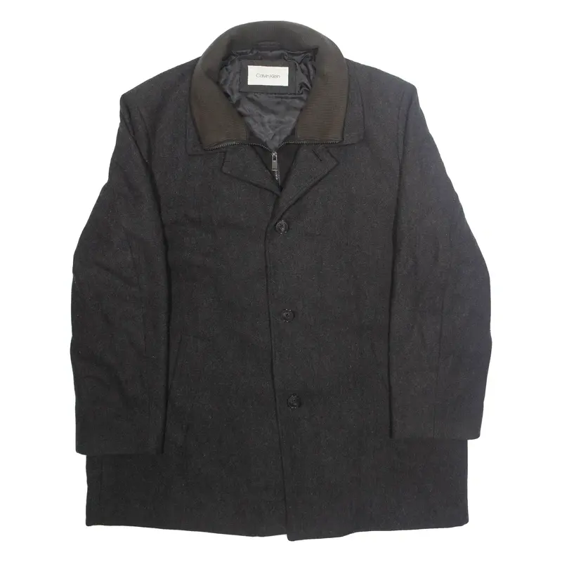 CALVIN KLEIN Mens Overcoat Jacket Grey Wool XL