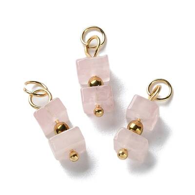 Natural Rose Quartz Cuboid Beaded Pendants