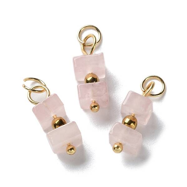 Natural Rose Quartz Cuboid Beaded Pendants