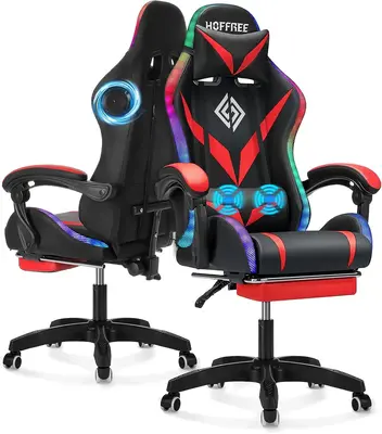 Hommpa RGB Gaming Chair with Bluetooth Speakers and LED Lights Cute Massage Computer Gaming Chair with Footrest High Back Mus...