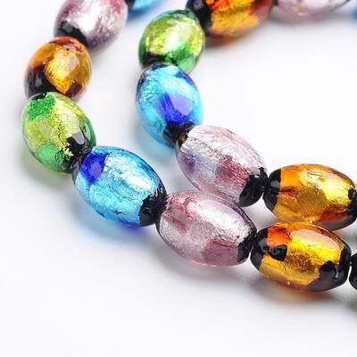 Handmade Silver Foil Glass Oval Beads