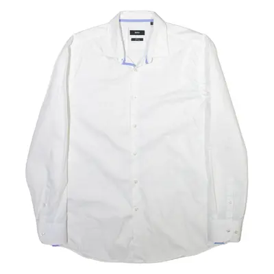 BOSS Mens Plain Shirt White Long Sleeve 2XL