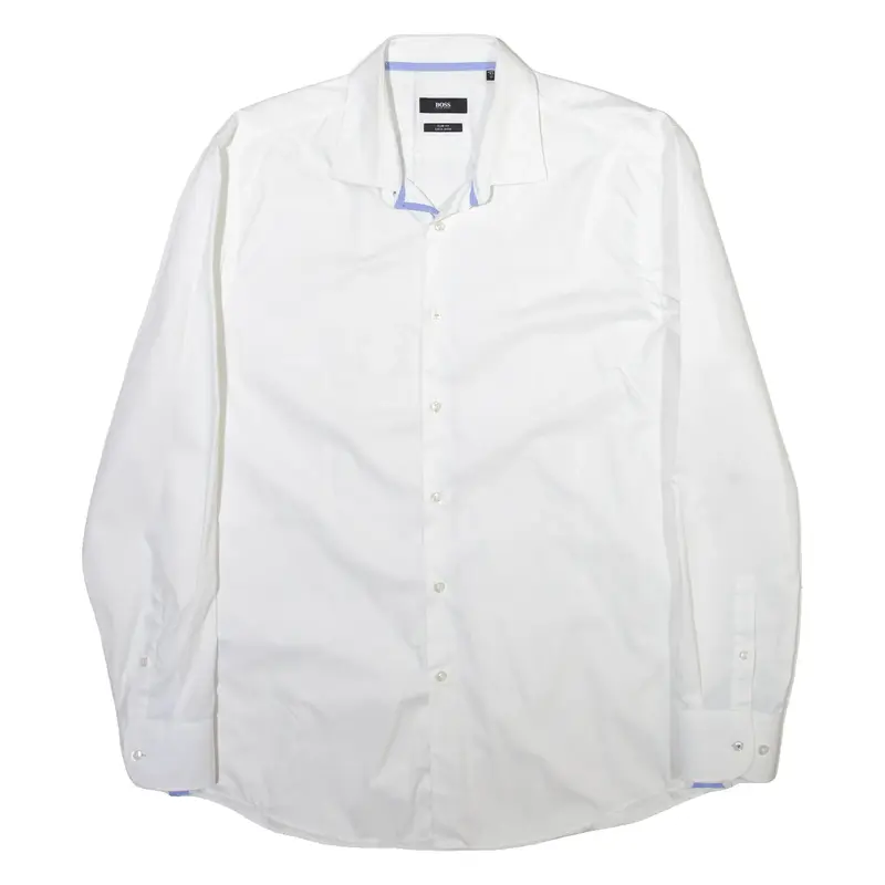 BOSS Mens Plain Shirt White Long Sleeve 2XL