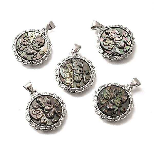 Brass with Natural Shell Carved Pendants