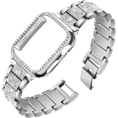 Women's Wearable Watch Accessories, 1 Count Rhinestone Decor Stainless Steel Watch Band & Protective Case, Fashion Accessorie...