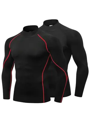 Men's Raglan Sleeve Thermal Underwear, Long Sleeve Stand Collar Tight-fitting Tops, Casual Comfy Thermal Underwear for Fall &...