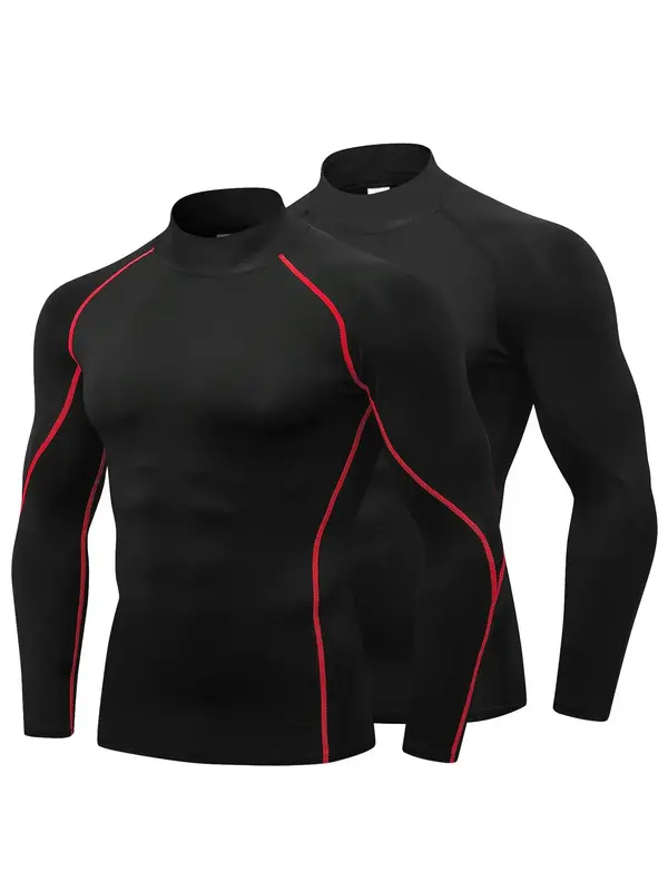 Men's Raglan Sleeve Thermal Underwear, Long Sleeve Stand Collar Tight-fitting Tops, Casual Comfy Thermal Underwear for Fall &...