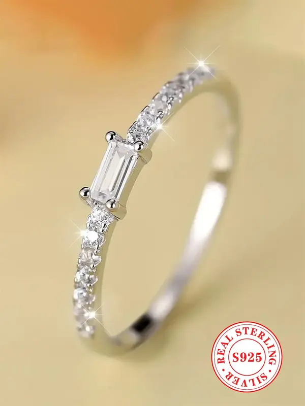 925 Sterling Silver Fashion Rhinestones Decor Ring, Luxury Jewelry for Women, Trendy All-match & Exquisite Jewelry for Birthd...