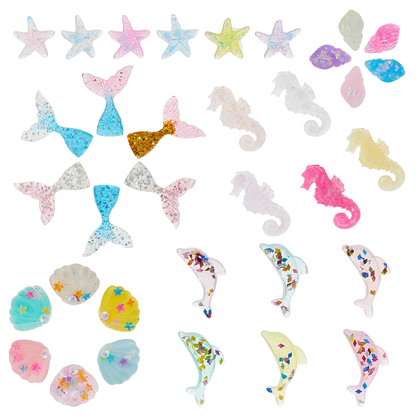 35Pcs 35 Styles Translucent Resin Sea Animal Decoden Cabochons