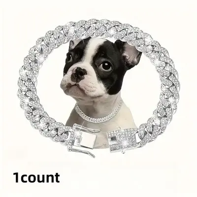 Rhinestone Decor Dog Chain Necklace, Adjustable Pet Necklace, Pet Jewelry Accessories for Small to Large Dogs & Cats