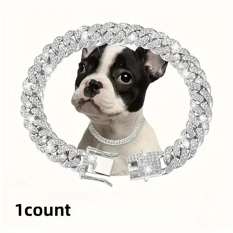 Rhinestone Decor Dog Chain Necklace, Adjustable Pet Necklace, Pet Jewelry Accessories for Small to Large Dogs & Cats