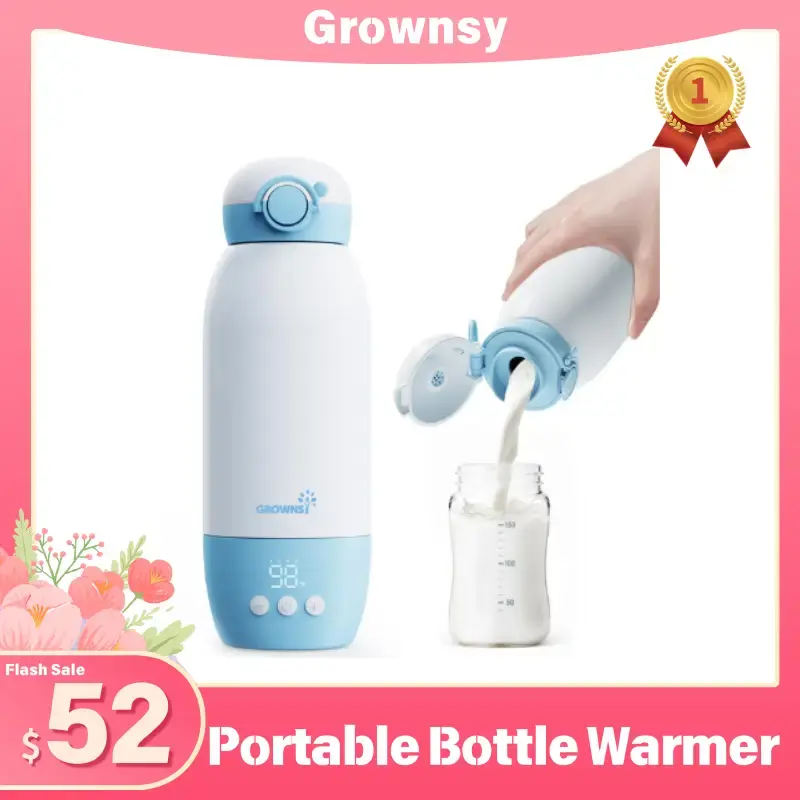 Grownsy Portable Bottle Warmer, Fast Baby Bottle Warmer On The Go, Cordless Travel Milk Warmer for Breastmilk/Formula, with P...