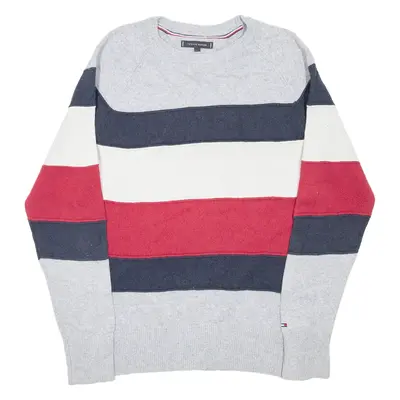 TOMMY HILFIGER Mens Patterned Jumper Grey Striped Tight Knit M