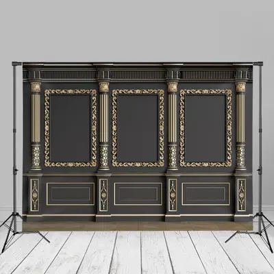 Black Elegant Classic Interior Wall Backdrop For Photo - Aperturee