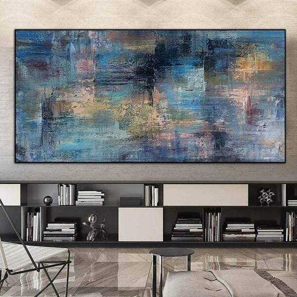 Abstract Oil Painting Canvas Royal Blue Wall Art Heavy Textured Artwork Knife Palette Painting Contemporary Wall Art Luxury P...