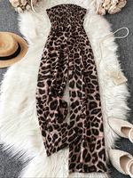 Women's All Over / Leopard Print Tube Jumpsuit, Chic Elegant Fashion Casual Wide Leg Jumpsuit for Daily Outdoor Wear, Women J...