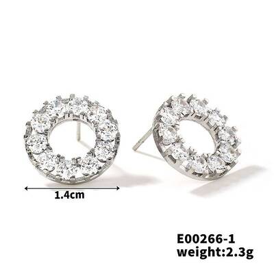 Copper Geometric Hollow Circle Stud Earrings Women Simple Zirconia Fashion Ear Jewelry