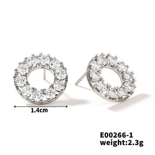 Copper Geometric Hollow Circle Stud Earrings Women Simple Zirconia Fashion Ear Jewelry
