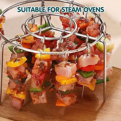2 Counts Air Fryer Skewer Rack, Round-Shape Barbecue Grill, No Need for Flipping, 360° Rotational Baking, Comes with Stainle...
