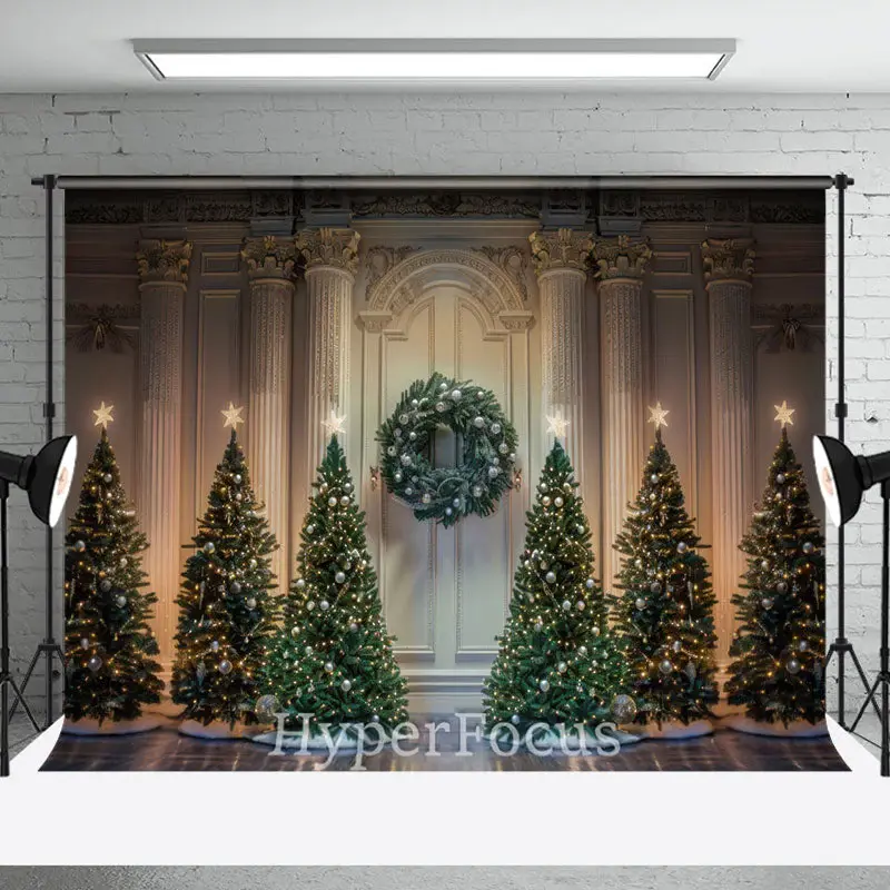 Retro White Palace Wall Xmas Tree Christmas Backdrop - Aperturee