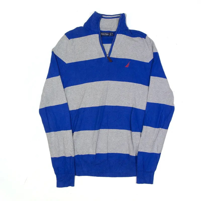 NAUTICA Patterned Jumper Blue Striped 1/4 Zip Mens XS