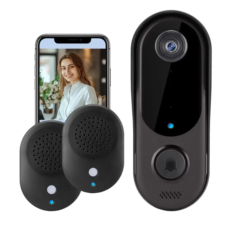 Smart Doorbell Camera, 2.4GHz WiFi Smart Doorbell Camera with 2 Indoor Doorbells, 1 Count Home Safe Doorbell Camera with Two...