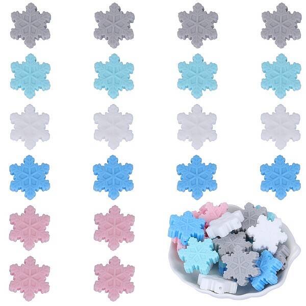 20Pcs 5 Colors Snowflake Food Grade Eco-Friendly Silicone Focal Beads
